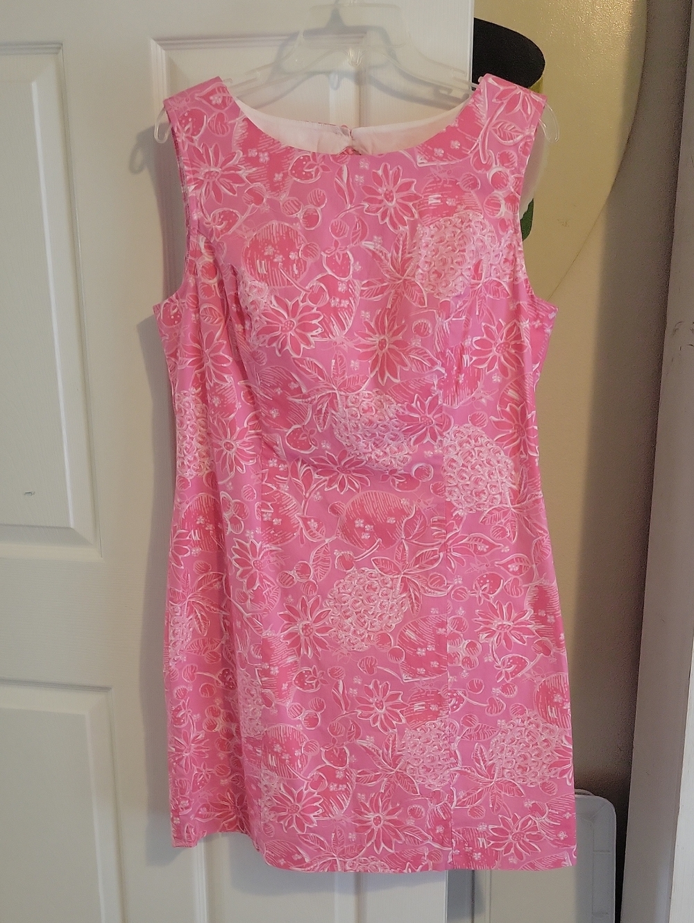Lilly Pulitzer Sz12 Pink & White Floral Midi Dress Keyhole Zip up ruffle back